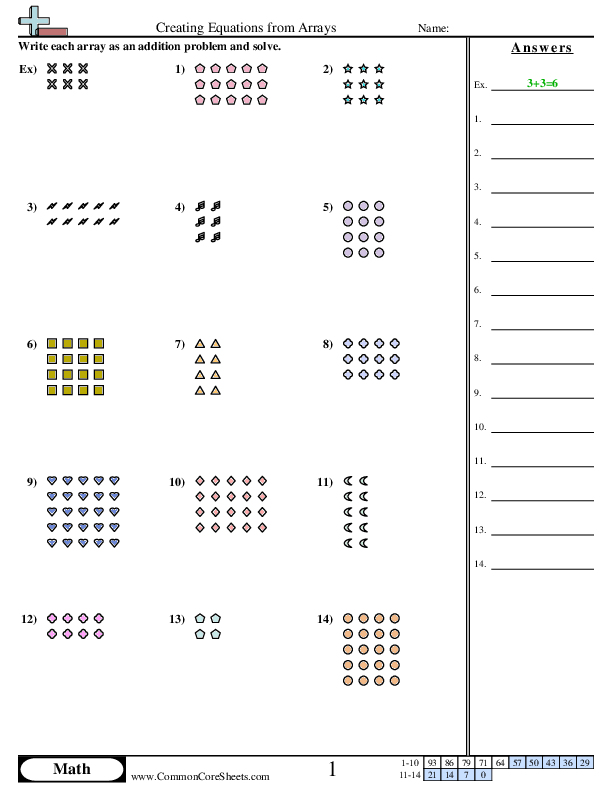 Creating Equations from Arrays worksheet